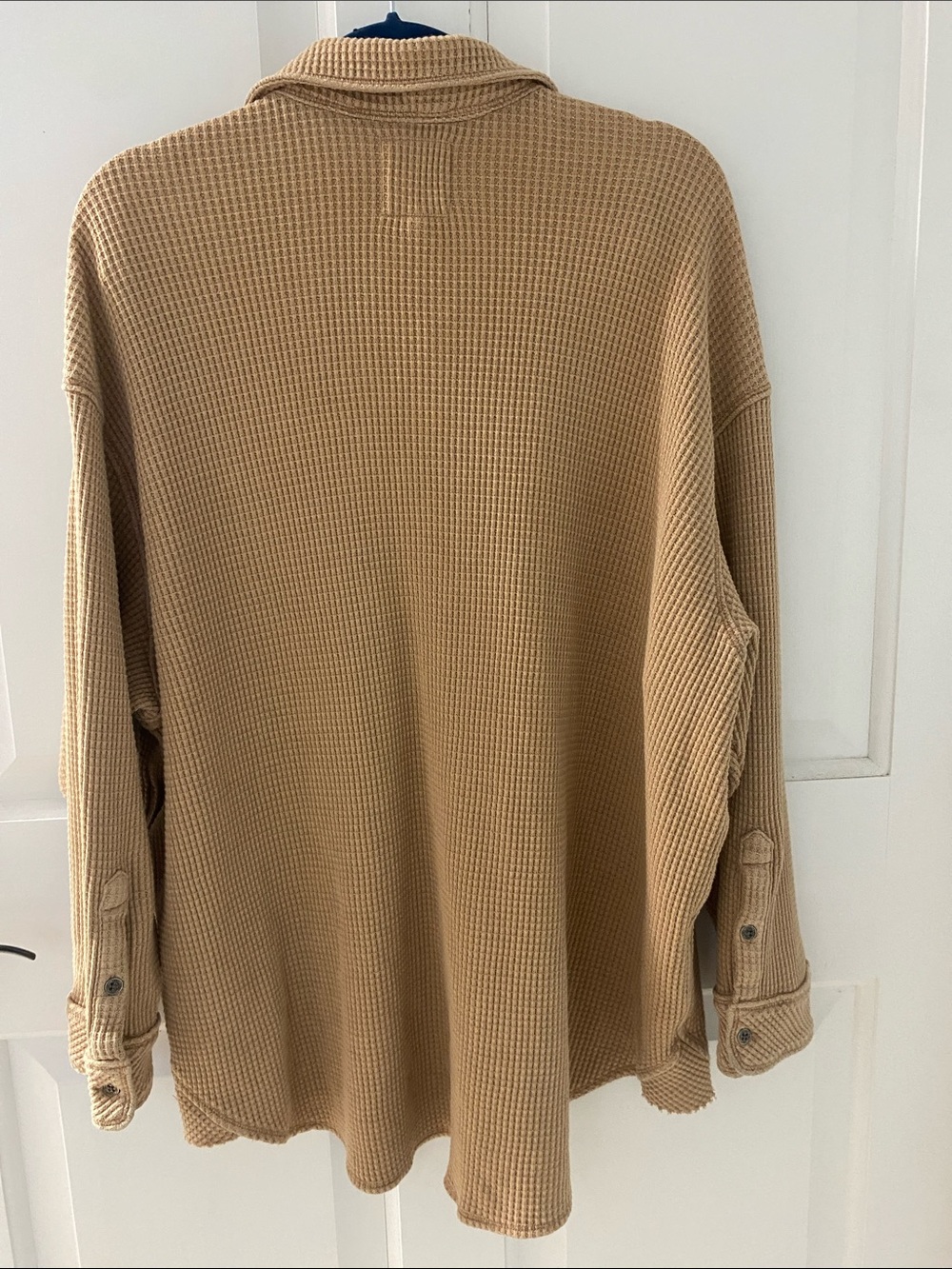 aerie Waffle-Knit Button-Front Shirt Jacket - Tan - Picture 3 of 3
